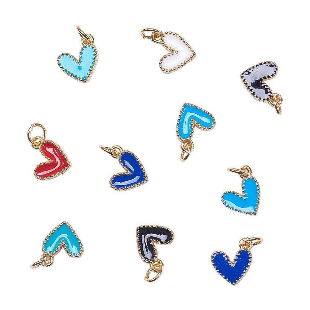 5494 10 Pcs Enamel Sweet Heart Shape Small Charms Randomly Assorted Color